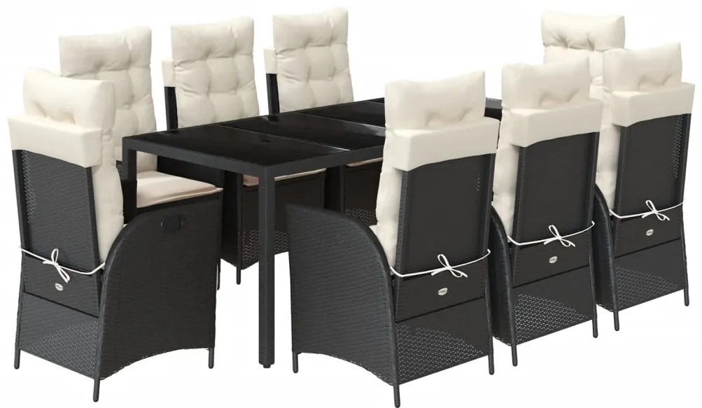 3213066 vidaXL Set mobilier de grădină cu perne, 9 piese, negru, poliratan