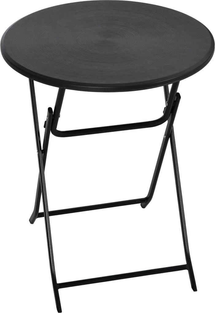 Outsunny Masă de Grădină Rotundă, Pliabilă, pentru 2 Persoane, Efect Lemn, Oțel+Plastic, Gri Închis, 60 x 60 x 73 cm | Aosom Romania