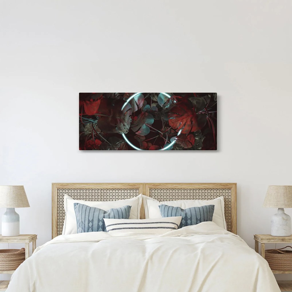 Tablou - Cerc de neon între palmieri (120x50 cm)