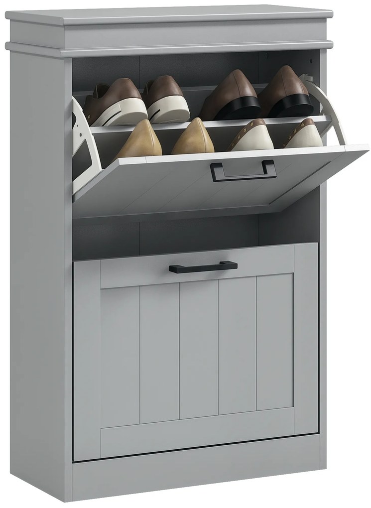 HOMCOM Mobilier pentru depozitare a pantofilor, 2 uși rabatabile, rafturi reglabile, pentru intrare, coridor, 54 x 24 x 82,5 cm, gri | Aosom Romania