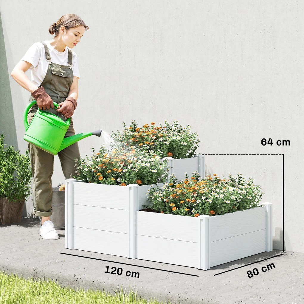 Outsunny Pat de grădină înalt 3 niveluri, stivabil, cu fund deschis, jardiniere modulare montaj DIY din plastic | Aosom Romania