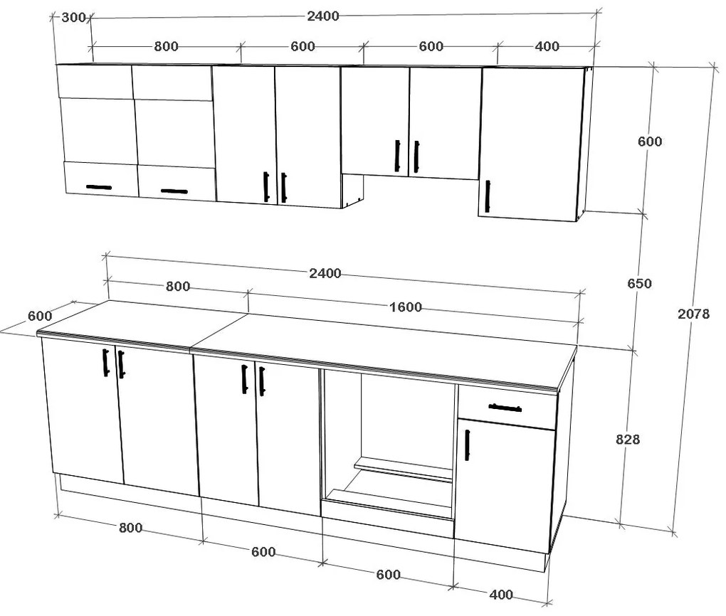 Set haaus V15, Gri Lucios/Alb, MDF, Blat Thermo 28 mm, L 240 cm