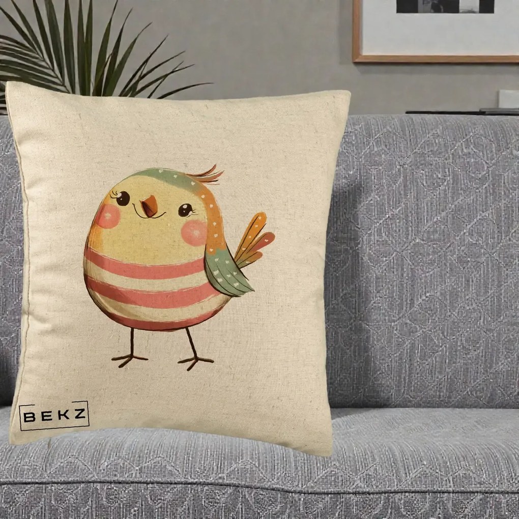 Perna Decorativa Pui Kawaii Pastel Dungat, 40x40 cm, Bej, Husa Detasabila, Perna Inclusa, BEKZ®