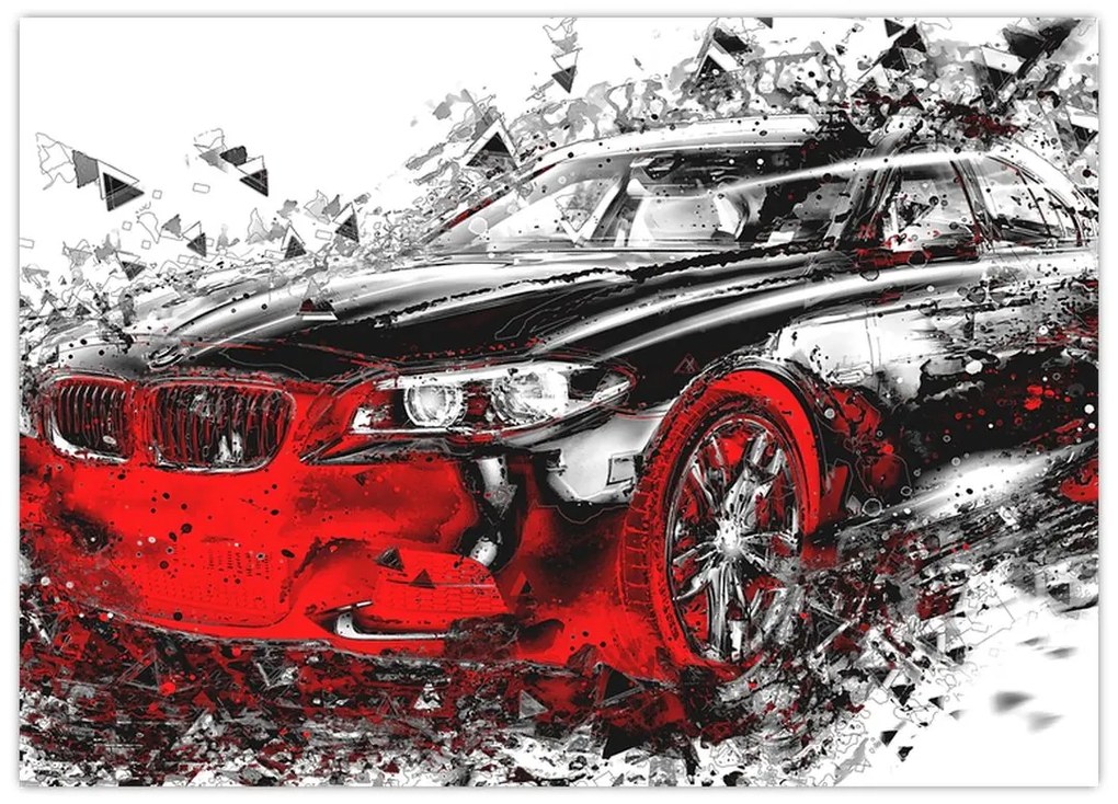 Tablou pe sticlă - Mașina pictată în acțiune (70x50 cm)