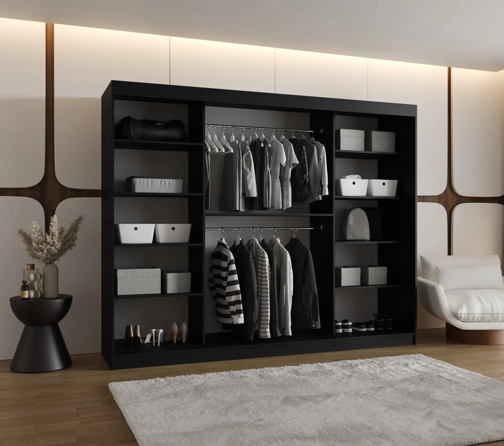 Dulap de haine 250 cm Boomer 2 (Negru) (cu iluminat). 1126270