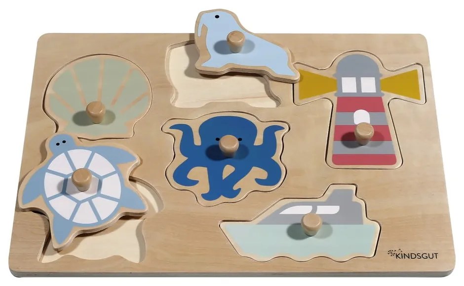 Puzzle (număr de piese 6) de inserat din lemn Ocean – Kindsgut