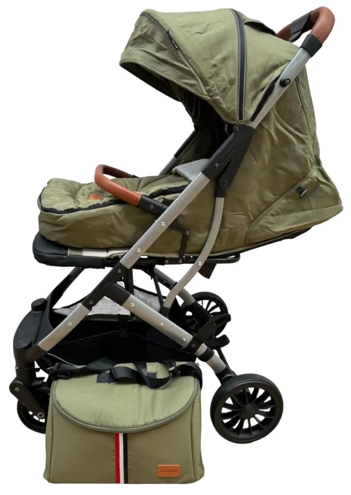 Carucior sport cu functie de pliere tip troller, sezut reglabil, husa pentru picioare si geanta 6-36 luni, Verde - CPC-62-verde