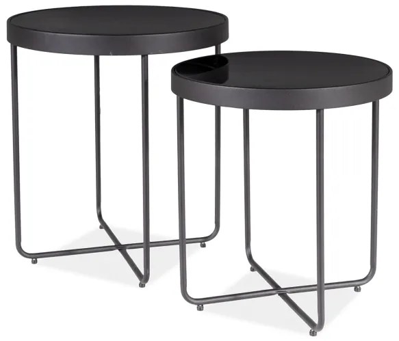 Masute de cafea ATENA GLASS set 2 buc Ø 40/45 cm, negre