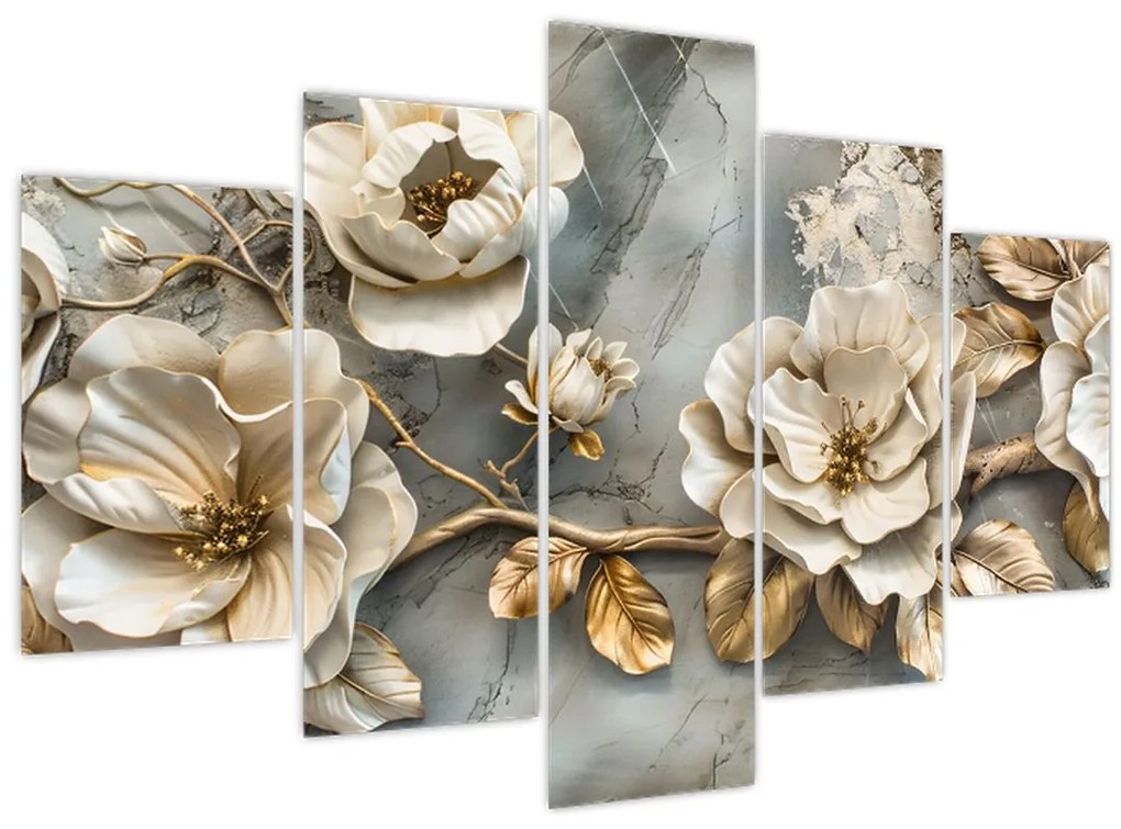 Tablou - Marmură de fundal cu flori (150x105 cm)