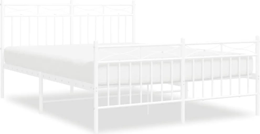 vidaXL Cadru de pat metalic cu tăblie, alb, 135x190 cm