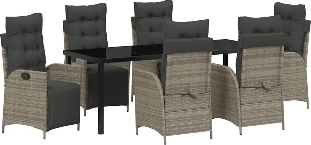 vidaXL Set de masă pentru grădină cu pernă 7 pcs Gri poliratan