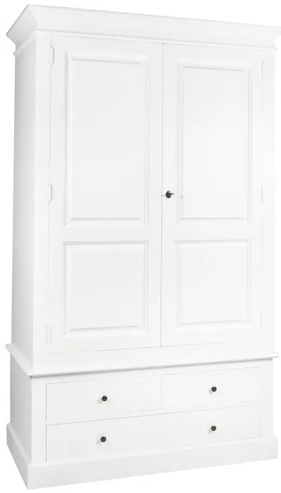 Dulap alb din lemn masiv de pin, 3 sertare, aspect vintage, Oslo