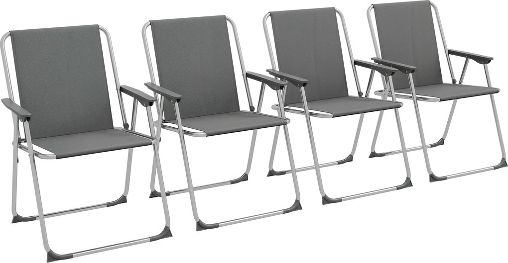 Outsunny Lot de 4 scaune pliante de gradina camping plaja cu suporturi pentru brate, tesatura Oxford, gri | Aosom Romania
