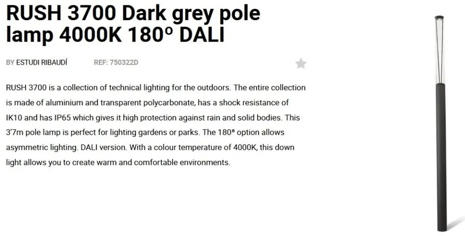 Stalp LED iluminat exterior simetric 180º IP65 RUSH 370cm 4000K DALI