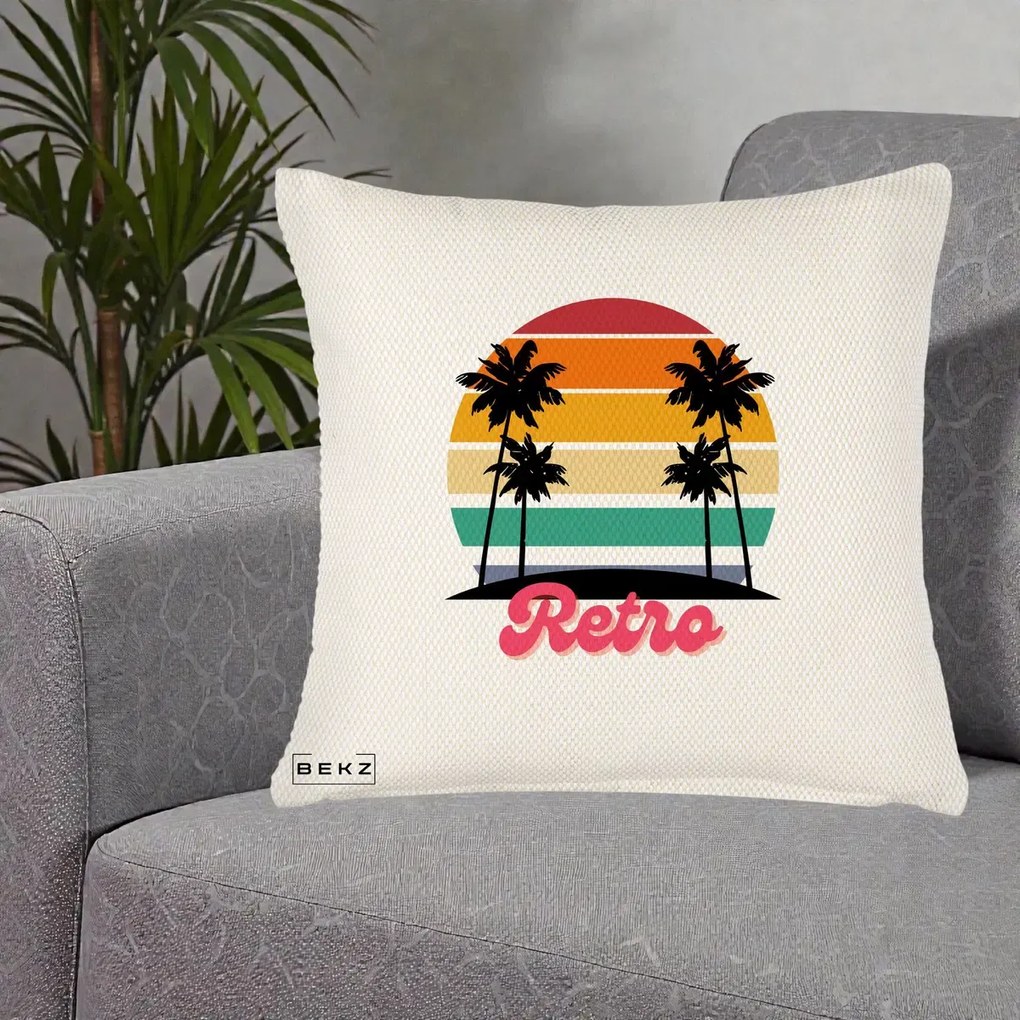 Perna Decorativa Retro Sunset Palmieri, 40x40 cm, Crem Reliefat, Husa Detasabila, Perna Inclusa, BEKZ®