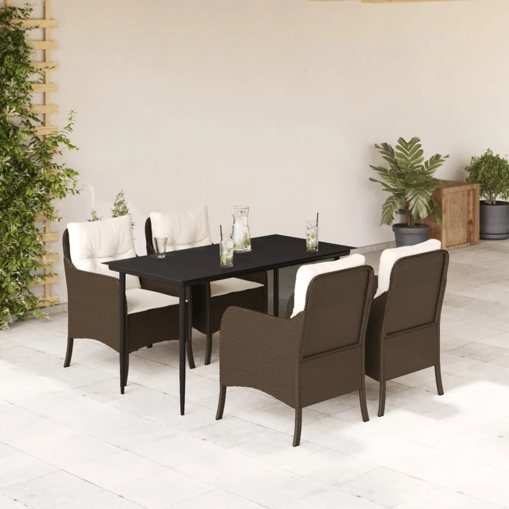 vidaXL Set mobilier de grădină, 5 piese, cu perne, maro, poliratan