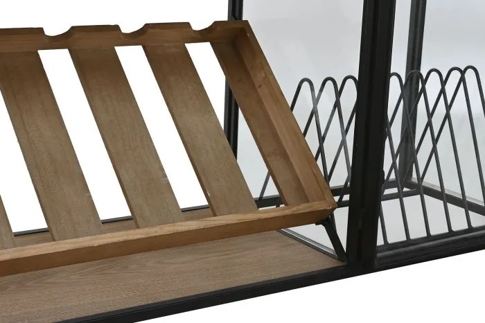 Suport pentru sticle din metal, lemn și sticlă, 102x32x60 cm, finisaj natural/negru