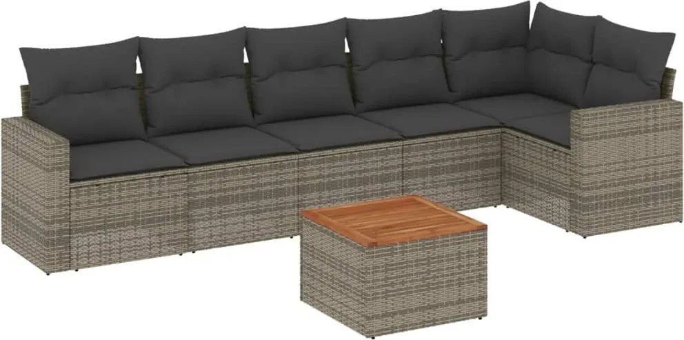 vidaXL Set canapele de grădină, 7 piese, cu perne, gri, poliratan