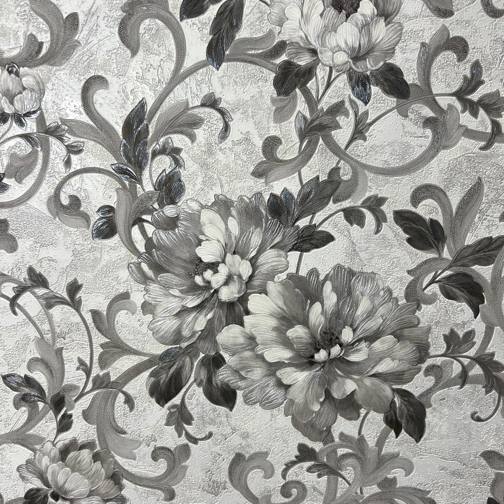 Tapet floral de lux, vinil gri, model Edelweiss