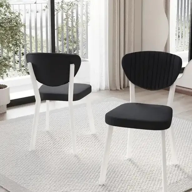 Scaun tapițat Barton HOMS Alb-Negru cu Structură Metalică – 85 cm