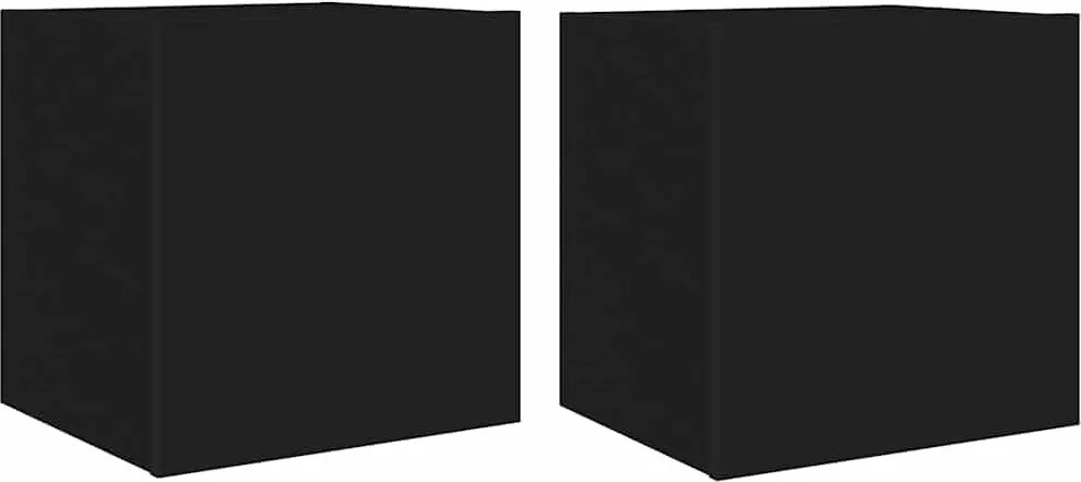 vidaXL Comode TV de perete cu lumini LED, 2 buc., negru, 40,5x35x40 cm