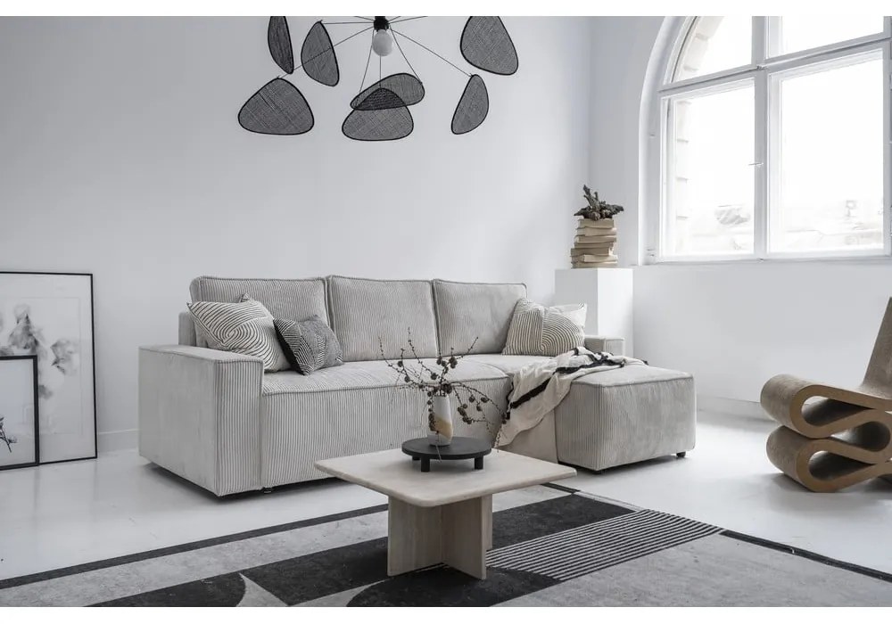 Colțar alb extensibil cu tapițerie din catifea reiată (cu colț variabil) Brave Dave – Miuform