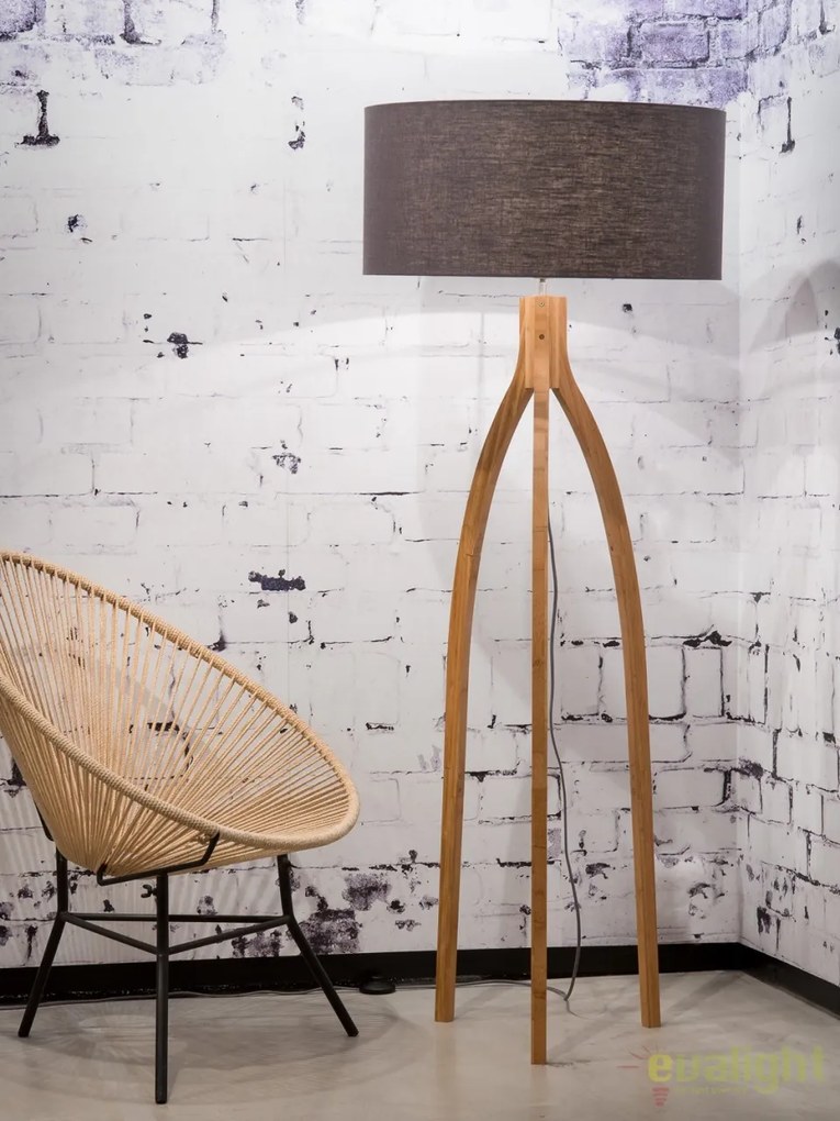 Lampadar cu trepied, realizat din materiale naturale, durabile si ecologice, Annapurna gri inchis