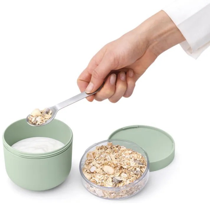 Bol alimentar mic dejun Brabantia Make&Take 1006297, 500+180 ml, Capac cu infiletare, Fara BPA, Verde