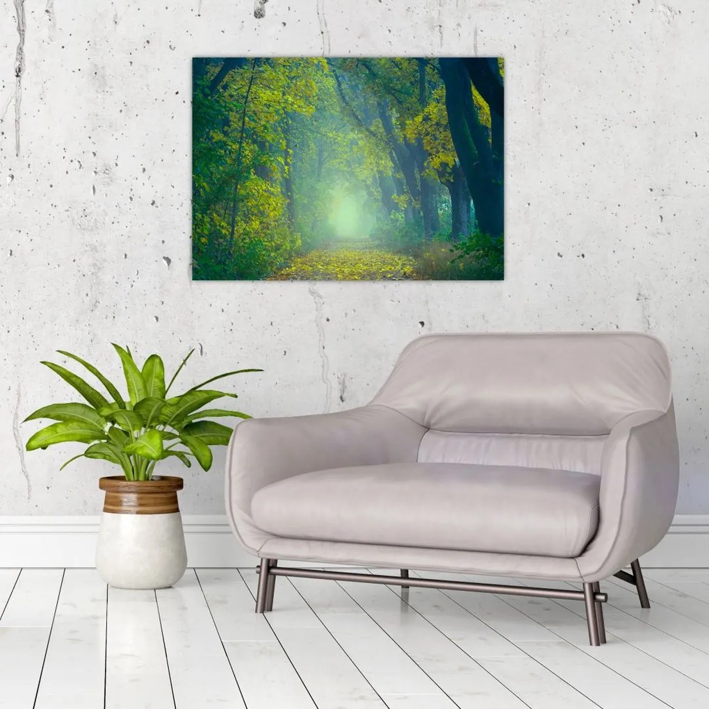 Tablou pe sticlă cu drum dea lungul cu copaci (70x50 cm)