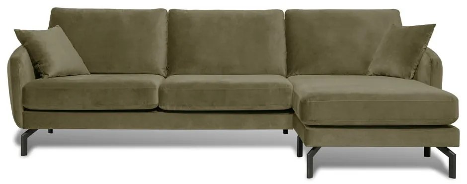 Colțar verde din catifea (cu șezlong pe partea dreaptă) Magic - Scandic