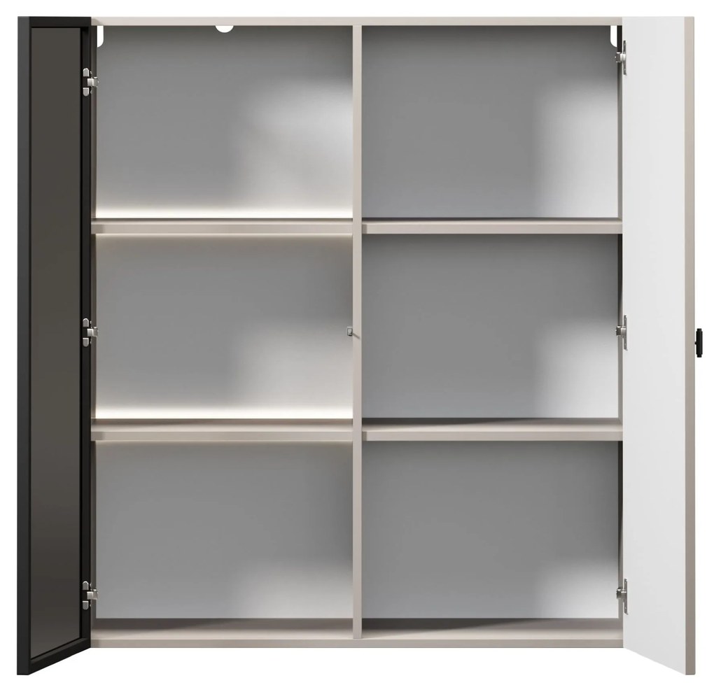 Vitrină suspendată pentru living Lorini 100 cm - cașmir / mâner negru T-bar