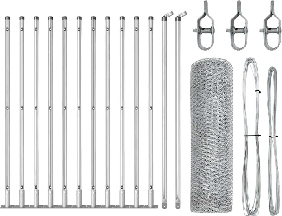 vidaXL Stâlp de gard. Argintiu 25 x 0,6 m (plasă de 13 mm) Oțel