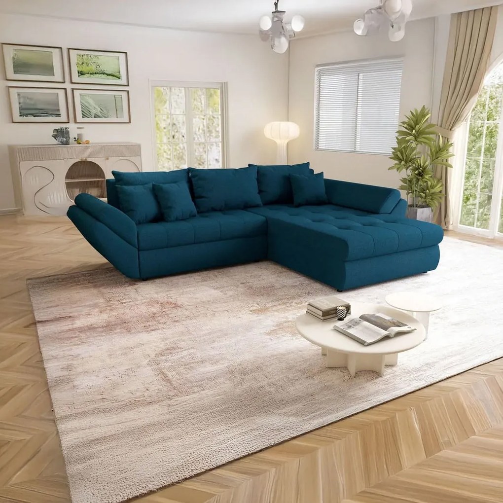 Colțar extensibil dumonde cu ladă de depozitare si sezut confortabil din spuma high-density, Loana Enjoy Petrol II 270x185 cm