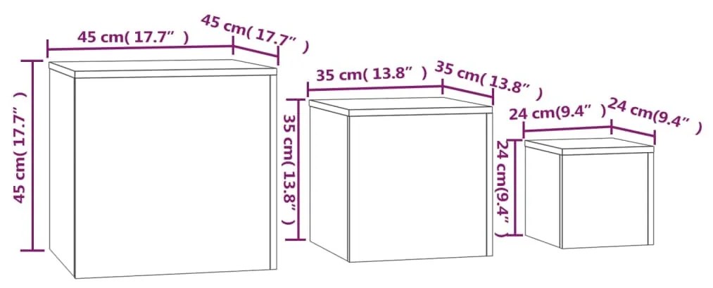 Masute laterale, 3 buc., sonoma gri, lemn prelucrat 3, sonoma gri