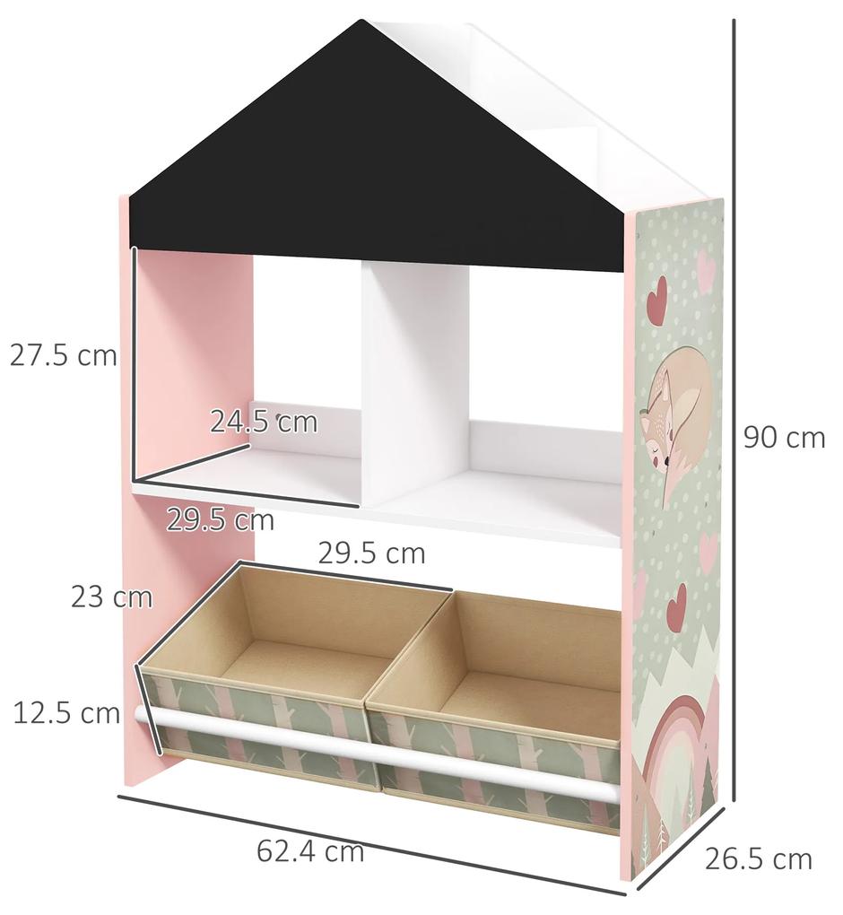 ZONEKIZ Unitate de depozitare a jucăriilor pentru copii cu sertare și rafturi detașabile, pentru dormitorul copiilor, roz | Aosom RO