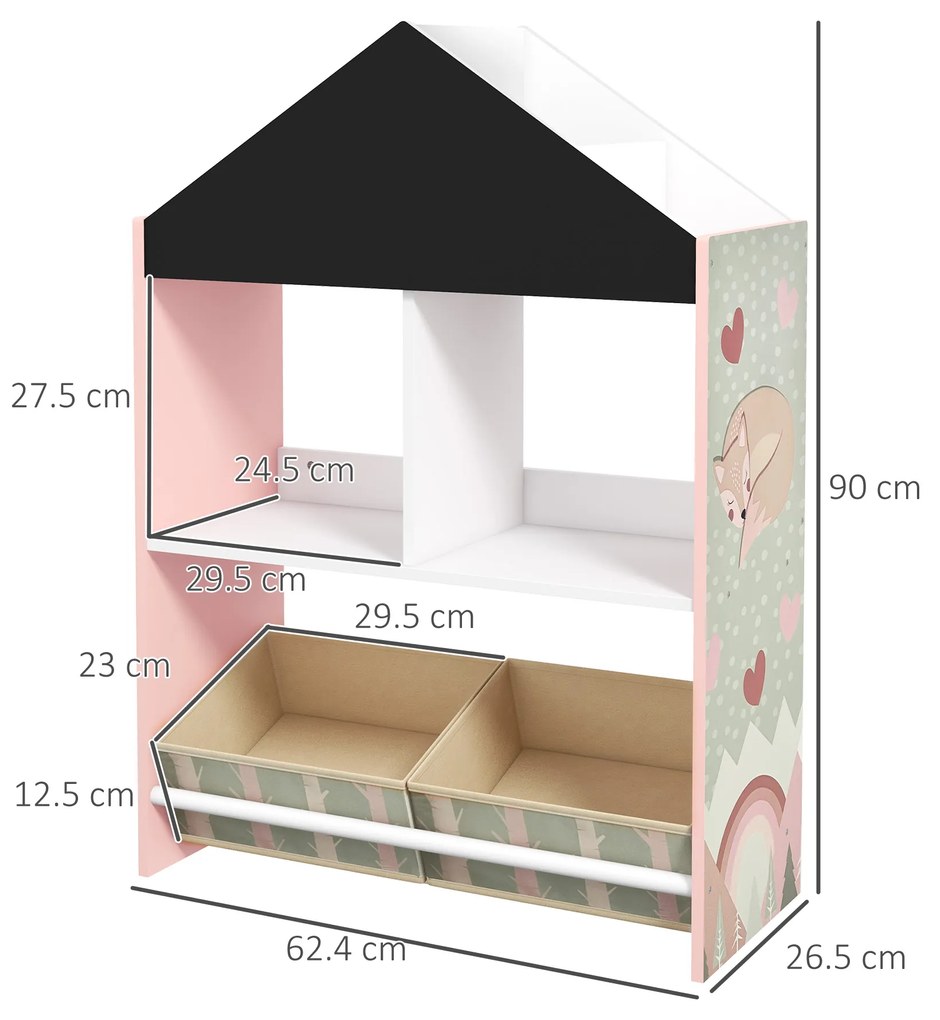ZONEKIZ Unitate de depozitare a jucăriilor pentru copii cu sertare și rafturi detașabile, pentru dormitorul copiilor, roz | Aosom Romania