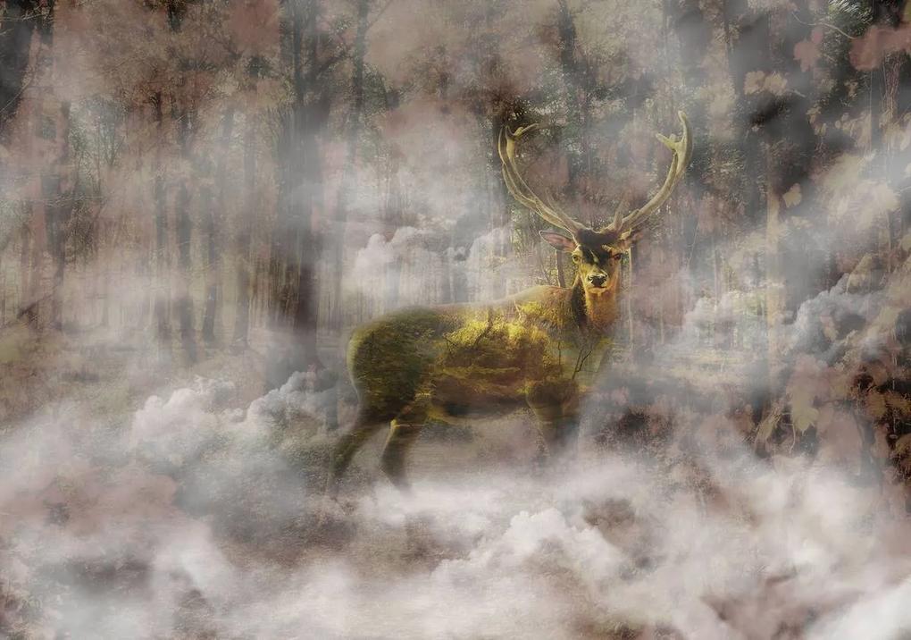 Fototapet - Cerb de aur  în pădurea cu ceață (254x184 cm), în 8 de alte dimensiuni noi