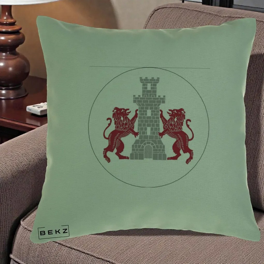 Perna Personalizata Cetatea Turnu Magurele Heraldic, 40x40 cm, Verde, Husa Detasabila, Perna Inclusa, BEKZ®