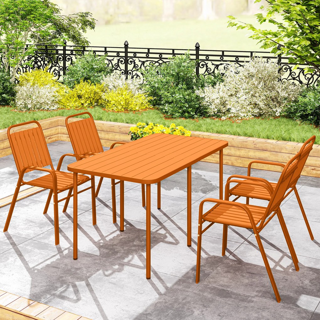 Outsunny Set de 4 Scaune de Grădină Stivuibile cu Spătar Înalt și Brațe, 56x66x91 cm, Maro Închis | Aosom Romania
