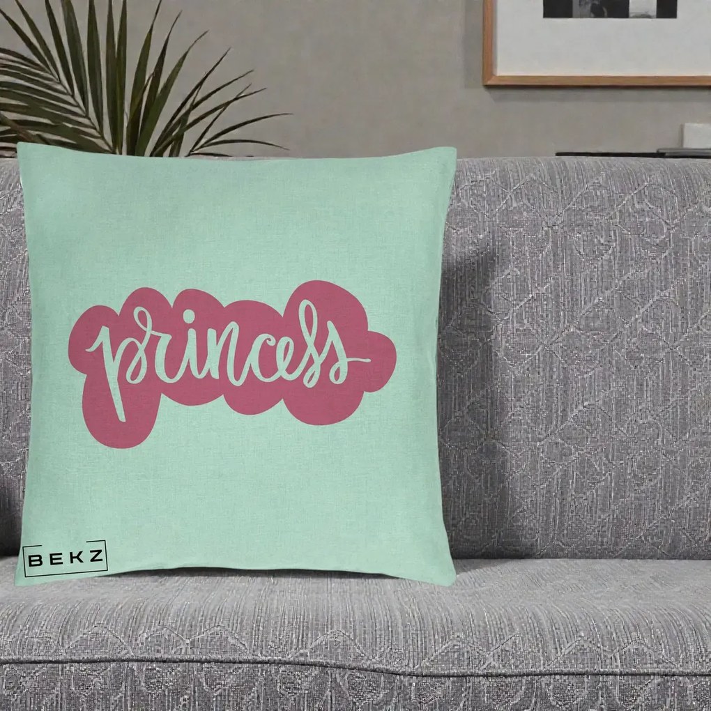 Perna Decorativa Princess Text Roz, 40x40 cm, Verde Menta, Husa Detasabila, Perna Inclusa, BEKZ®