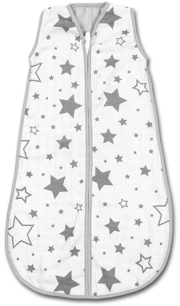 Sac de dormit copii de vara din muselina Kidizi Galaxy Grey 75 cm, 100% bumbac, 0-9 luni