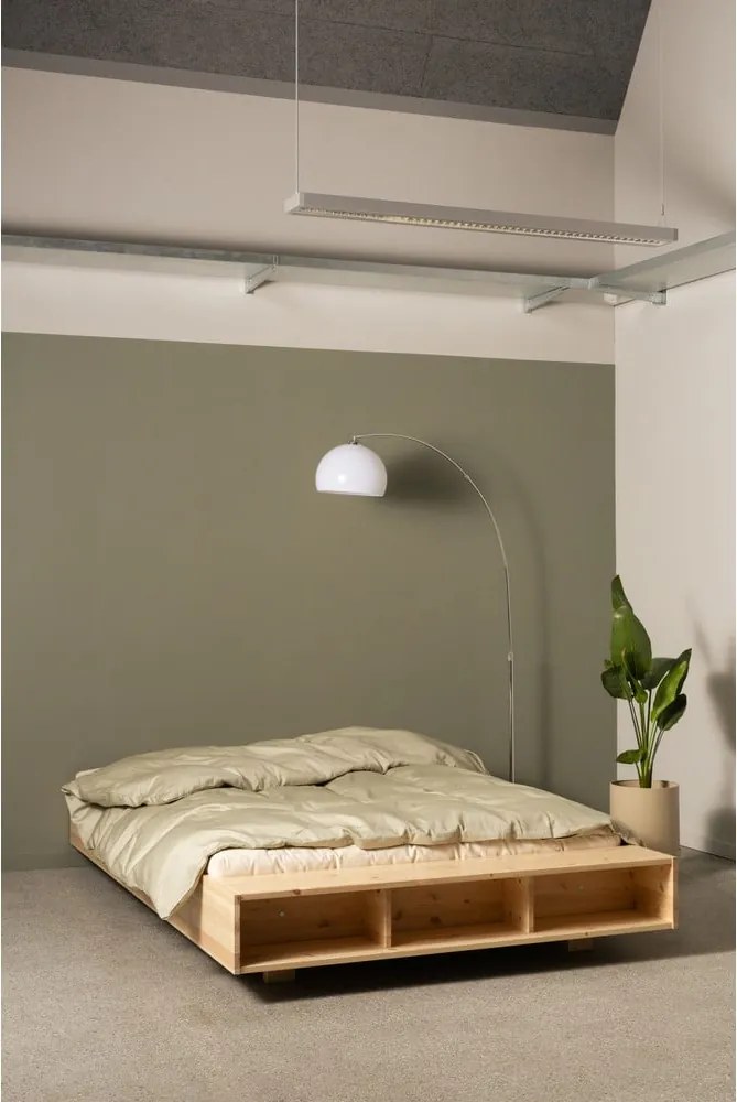 Pat matrimonial în culoare naturală din lemn de pin cu somieră 160x200 cm Merge – Karup Design