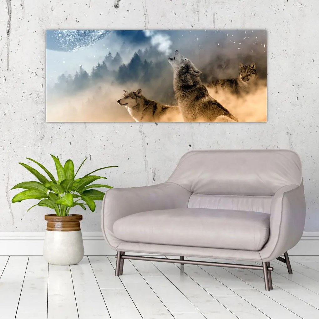 Tablou - lupii urlând la lună (120x50 cm)