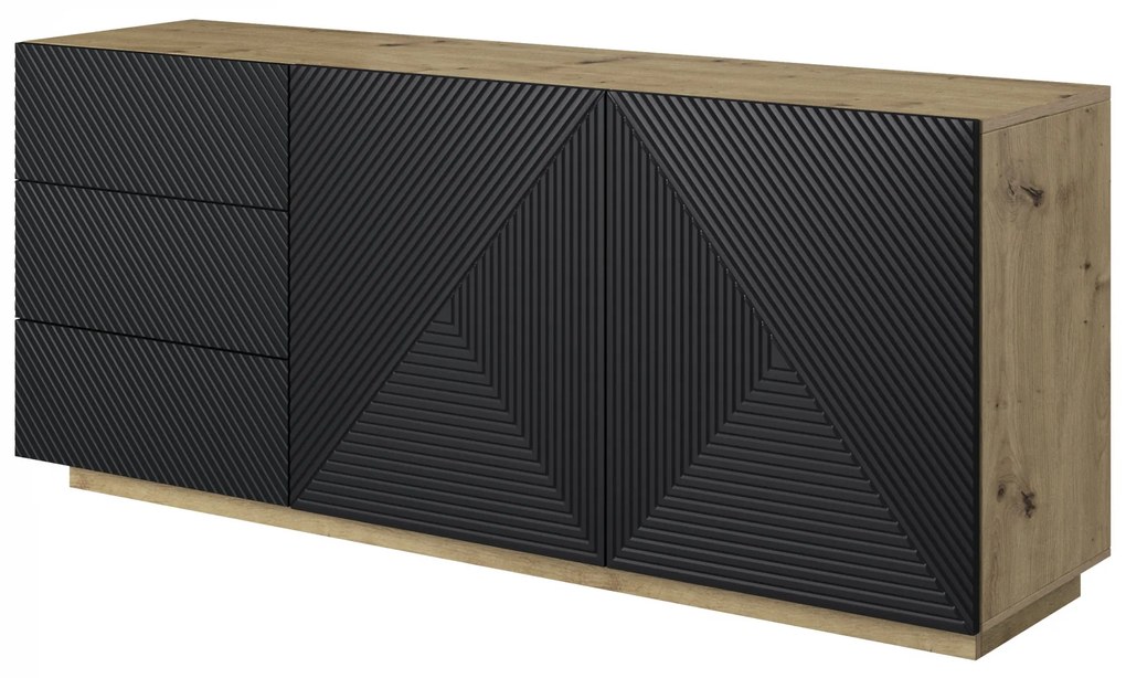 Comodă cu sertare și fațadă canelată Asha 167 cm - artisan / negru mat