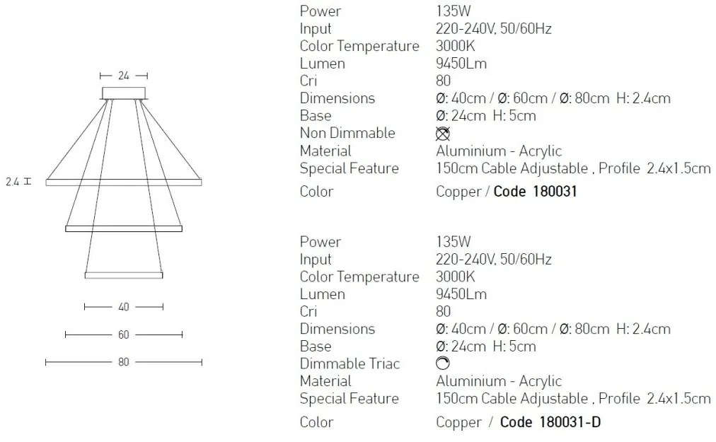 Lustra design modern circular cu 3 inele LED dimabil ROTUNDA