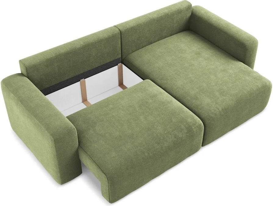 Colțar verde extensibil/cu spațiu de depozitare cu tapițerie din chenille (cu colț pe partea dreaptă/cu șezlong) Kona – Makamii