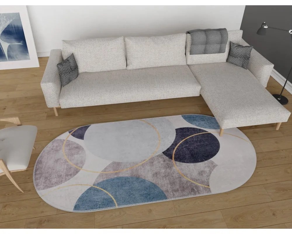 Covor albastru-gri lavabil 120x180 cm Oval – Vitaus