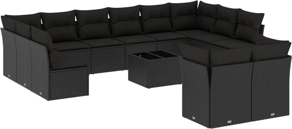 vidaXL Set mobilier de grădină cu perne, 13 piese, negru, poliratan