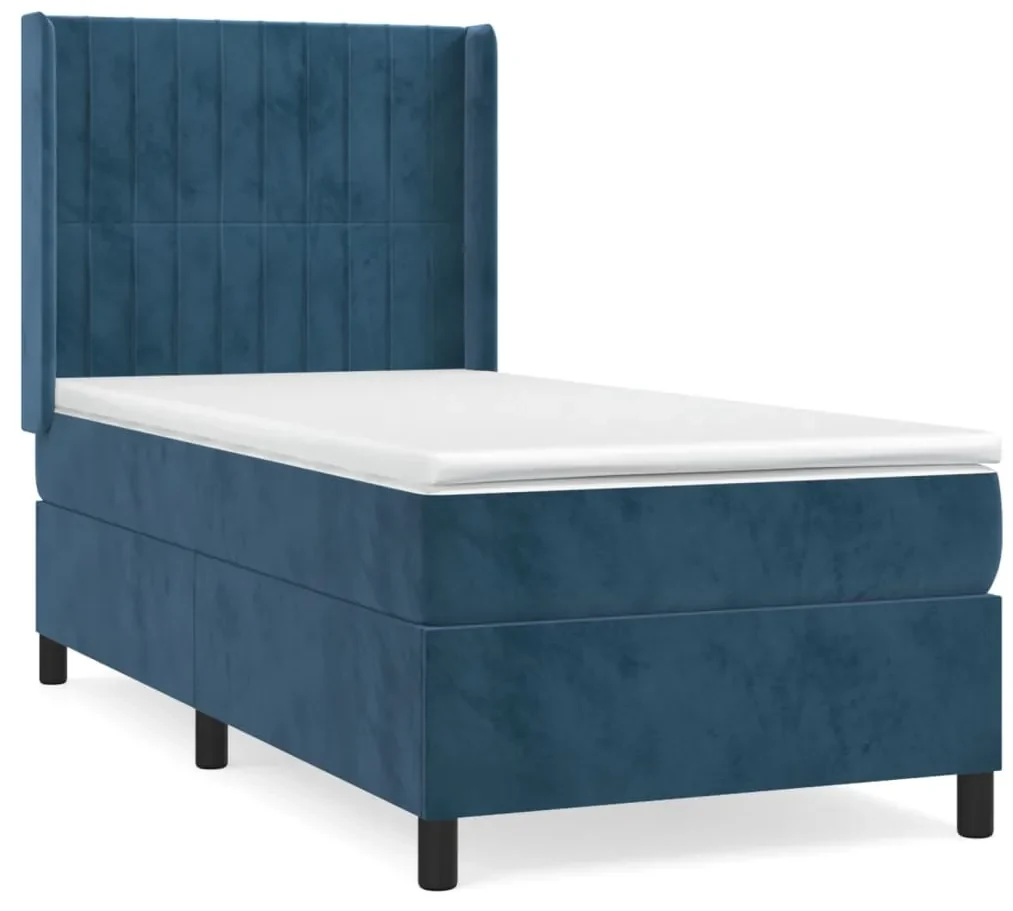 3132787 vidaXL Pat box spring cu saltea, albastru închis, 100x200 cm, catifea