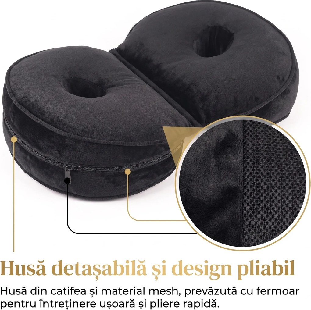 Perna ortopedica sezut memory foam pliabila, husa dubla catifea/mesh